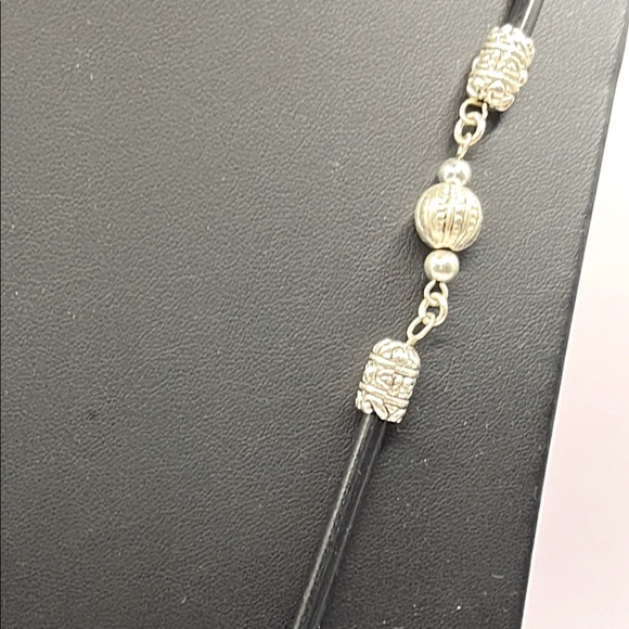 ID Badge Silver Tone and Black Cord Necklace with Ornate Metalwork - Picture 6 of 11